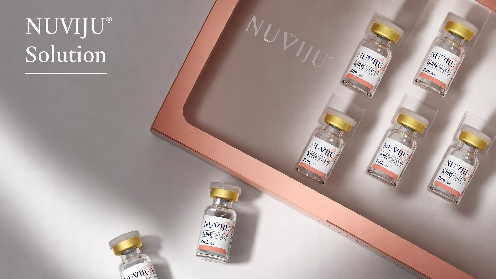 กล่องผลิตภัณฑ์ NUVIJU และขวดกรดโคลิก - ยาฉีดลดไขมันใต้คาง